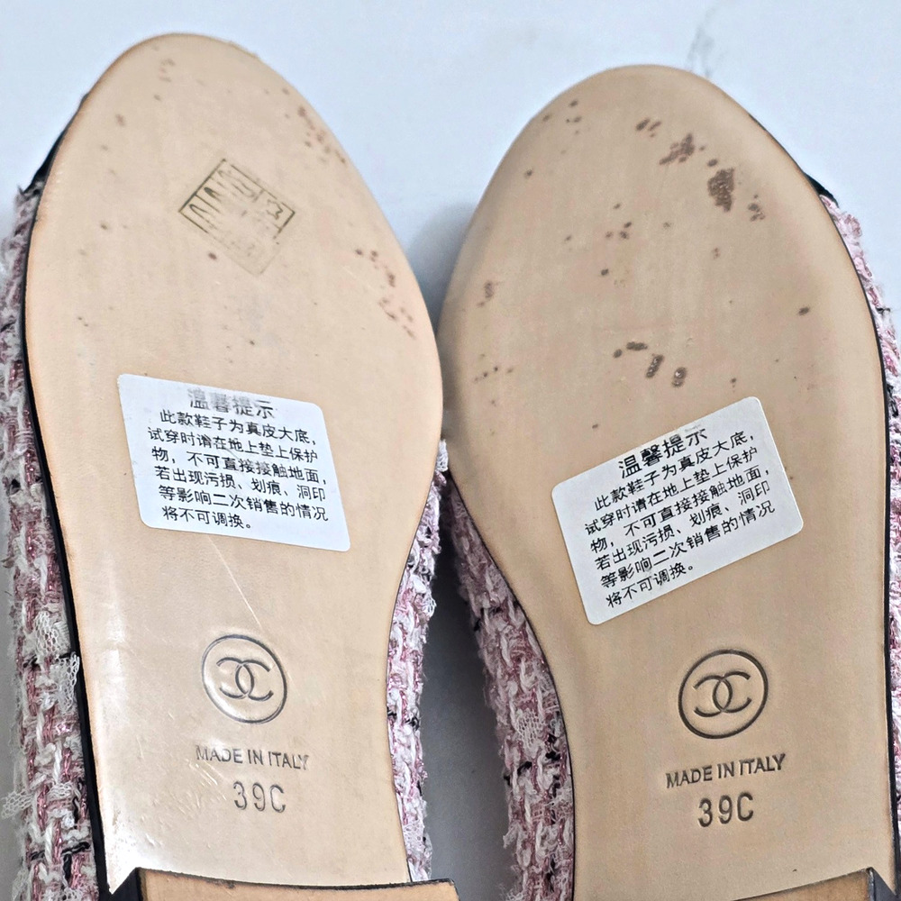 Chanel Pink Tweed Grosgrain Cap Toe Bow Ballet Flats Women’s US 9 EU 39C - Picture 8 of 9